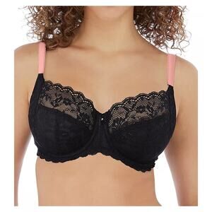 Freya sz 28M Offbeat Underwire Side Support Bra black lace  pink $68 new WL188